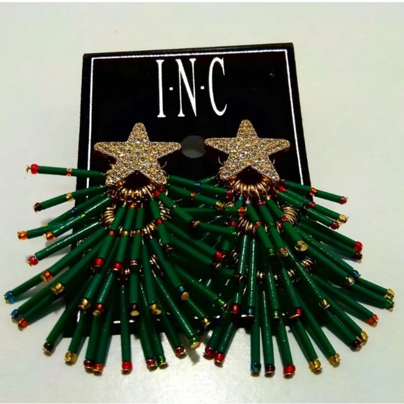 I.N.C. Sparkling Gold Cap Christmas Trees Earring Set - Picture 2 of 3